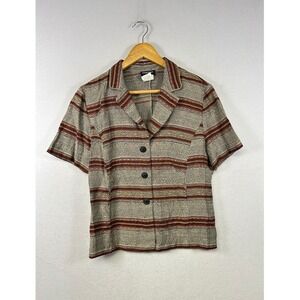 Courtenay‎ Vintage Button Up Shirt Womens 10 Brown Tan Geometric Tapestry Top